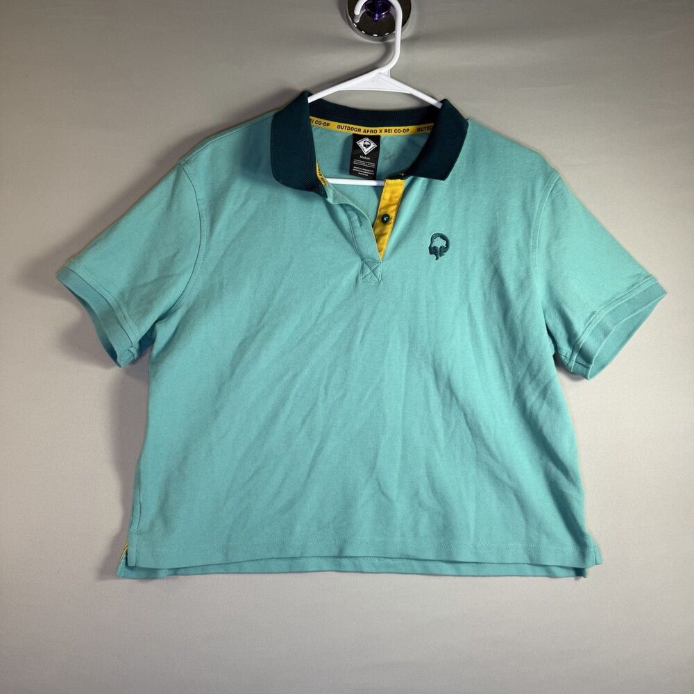 Outdoor Afro x Rei Co-op Polo Shirt Women’s Sz Medium Teal Cropped Short Sleeve
